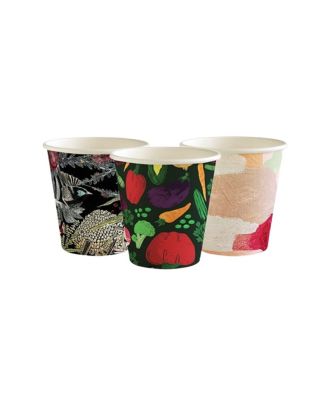 Compostable Coffee Cup with Rotating Designs.