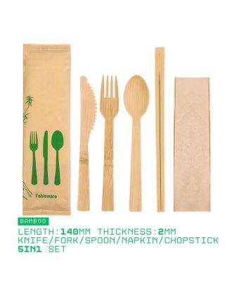 Compostable Bamboo Utensil Set for Asian Meals