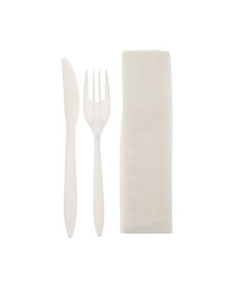 Eco-Friendly PLA Knife, Fork, Napkin, Salt, and Pepper Set.